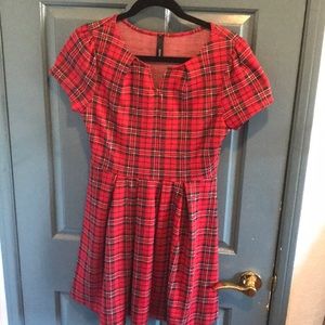 Red Plaid Short Sleeved Dress